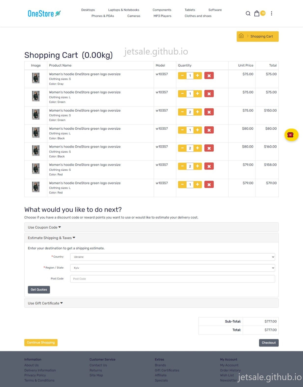 Ecommerce opencart online store - jetsale cart page
